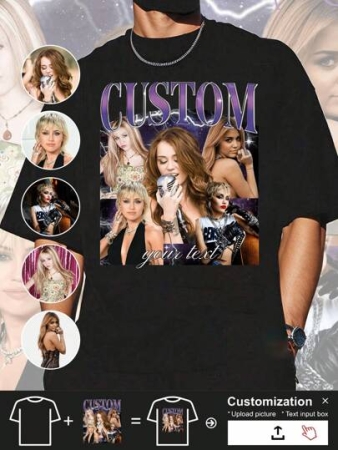 Custom Personalized Men's Comfortable Casual Loose T-Shirts. Custom Girlfriend Face Photo Vintage Shirt, Customize Your Own Bootleg Rap T-Shirt Graphic Wife Husband T-Shirt Anniversary Gift, Valentine's Day Gift (Selfie/Family Photo/Friends Photo/Party/Team/Boyfriend/Girlfriend/Couple Outfits/Work Clothes)