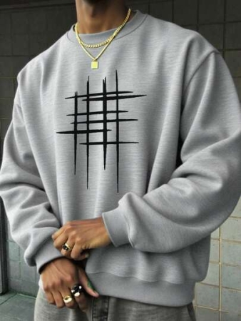 Men's Abstract Line Pattern Print Crew Neck Sweatshirt, Street Style, Autumn/Winter