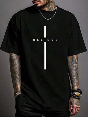 Believe Cross God Jesus Easter Christian Religious Men Women Print T-Shirt Casual Crew Neck Short Sl Vintage Shirts Graphic Tees Men Camisas Para Hombre Funny Shirts Printed & Shipped In USA Men Tops For Summer