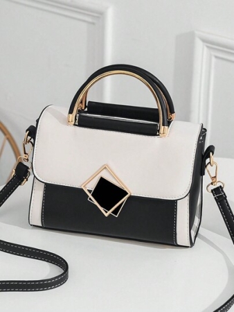 PLANEE Metallic Decor Square Handbag, Shoulder Bag With Color-Blocking Flap, Women's Shoulder Bag With Buckle Decor, Women's Small Crossbody Bag With Pu Leather Flap Wallet, Best Mother's Day Gift Ideas, Mother Day Gifts, Mom Gifts, Mommy's Essentials, Mommy Bag For Going Out