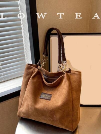 low tea 1pc Solid Color Faux Suede Tote Bag,Large Capacity Shoulder Handbag With Zipper, Fashionable For Commuting, Travel, Shopping, Dating, Gift For Women, Suitable For Teens, College Students, Beginners And Office Ladies,Applicable For Office, School, Work, Business, Commuting, Outdoor, Travel, Picnic, New Autumn And Winter Women Bag, Best Fall Purse, Newest Fashionable Suede Bag For Women, Perfectly Matching With Fall Outfits Women Fall Clothes For Women, New Fall Fashion 2025 For Women