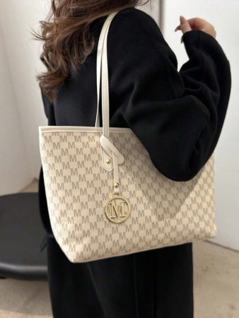 A New Fall And Winter Fashion Letter Print, Large Capacity Tote Bag. Zipper Opening, Lightweight Minimalist, Hardware Pendant Shoulder Bag. Suitable For Women's Daily Life Casual, Commuting, Work And Student Use, Tote Bags For School,College Essentials, New Fashionable Big Bags For Women - Image 15