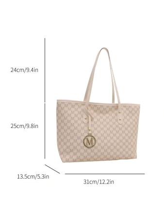 A New Fall And Winter Fashion Letter Print, Large Capacity Tote Bag. Zipper Opening, Lightweight Minimalist, Hardware Pendant Shoulder Bag. Suitable For Women's Daily Life Casual, Commuting, Work And Student Use, Tote Bags For School,College Essentials, New Fashionable Big Bags For Women - Image 19