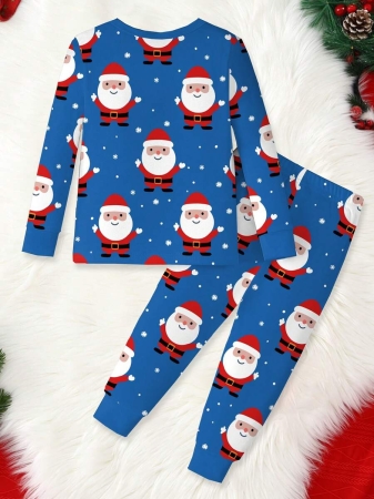Young Boy Christmas Glow-In-The-Dark Snowman & Snowflake Print Knit Elastic Soft Long Sleeve Top And Pants 2 Pieces Pajama Set Snug Fit Kids Christmas Pajama - Image 3