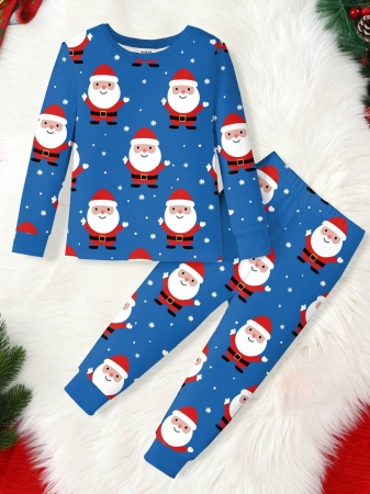 Young Boy Christmas Glow-In-The-Dark Snowman & Snowflake Print Knit Elastic Soft Long Sleeve Top And Pants 2 Pieces Pajama Set Snug Fit Kids Christmas Pajama - Image 6