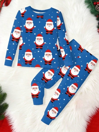 Young Boy Christmas Glow-In-The-Dark Snowman & Snowflake Print Knit Elastic Soft Long Sleeve Top And Pants 2 Pieces Pajama Set Snug Fit Kids Christmas Pajama - Image 7