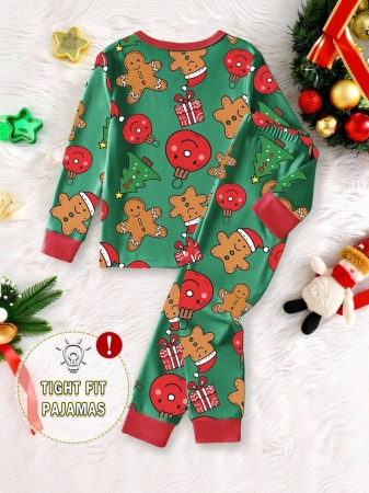 Young Boy Christmas Glow-In-The-Dark Snowman & Snowflake Print Knit Elastic Soft Long Sleeve Top And Pants 2 Pieces Pajama Set Snug Fit Kids Christmas Pajama - Image 10