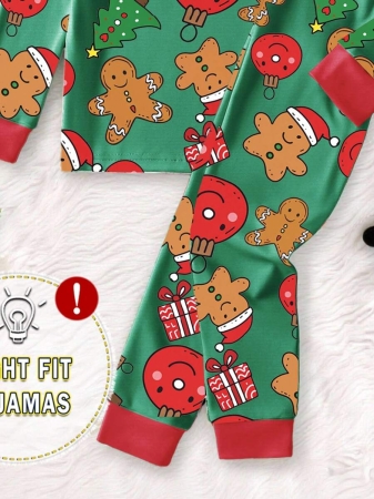 Young Boy Christmas Glow-In-The-Dark Snowman & Snowflake Print Knit Elastic Soft Long Sleeve Top And Pants 2 Pieces Pajama Set Snug Fit Kids Christmas Pajama - Image 13