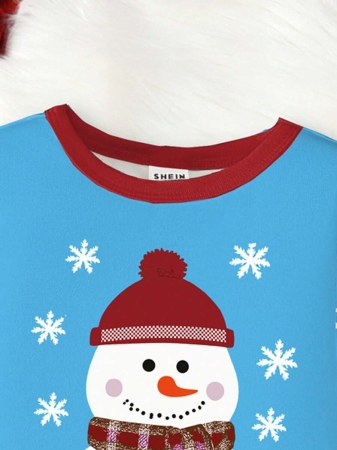 Young Boy Christmas Glow-In-The-Dark Snowman & Snowflake Print Knit Elastic Soft Long Sleeve Top And Pants 2 Pieces Pajama Set Snug Fit Kids Christmas Pajama - Image 17