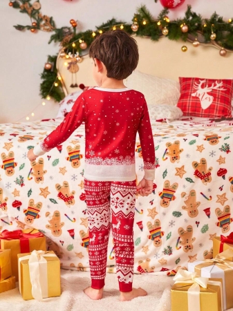 Young Boy Christmas Glow-In-The-Dark Snowman & Snowflake Print Knit Elastic Soft Long Sleeve Top And Pants 2 Pieces Pajama Set Snug Fit Kids Christmas Pajama - Image 21
