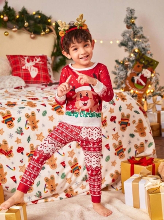 Young Boy Christmas Glow-In-The-Dark Snowman & Snowflake Print Knit Elastic Soft Long Sleeve Top And Pants 2 Pieces Pajama Set Snug Fit Kids Christmas Pajama - Image 22