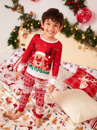 Young Boy Christmas Glow-In-The-Dark Snowman & Snowflake Print Knit Elastic Soft Long Sleeve Top And Pants 2 Pieces Pajama Set Snug Fit Kids Christmas Pajama - Image 23