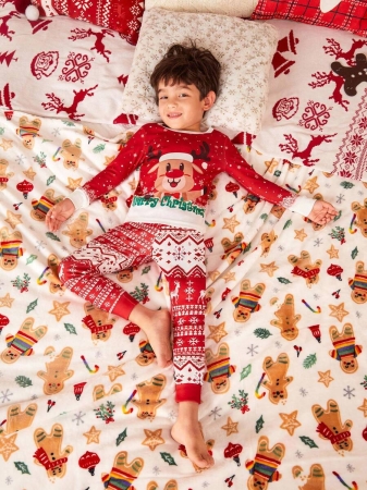 Young Boy Christmas Glow-In-The-Dark Snowman & Snowflake Print Knit Elastic Soft Long Sleeve Top And Pants 2 Pieces Pajama Set Snug Fit Kids Christmas Pajama - Image 25