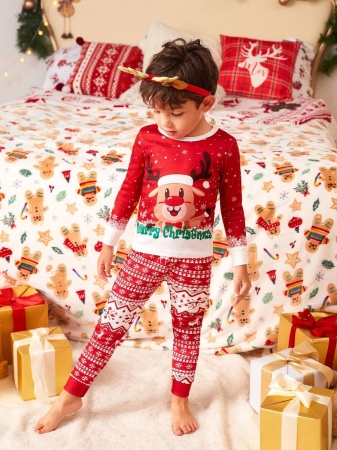 Young Boy Christmas Glow-In-The-Dark Snowman & Snowflake Print Knit Elastic Soft Long Sleeve Top And Pants 2 Pieces Pajama Set Snug Fit Kids Christmas Pajama - Image 26
