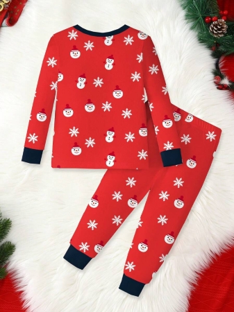 Young Boy Christmas Glow-In-The-Dark Snowman & Snowflake Print Knit Elastic Soft Long Sleeve Top And Pants 2 Pieces Pajama Set Snug Fit Kids Christmas Pajama - Image 29