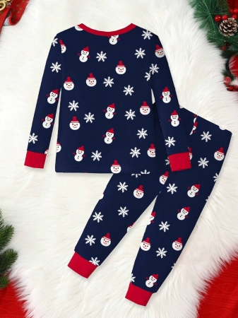 Young Boy Christmas Glow-In-The-Dark Snowman & Snowflake Print Knit Elastic Soft Long Sleeve Top And Pants 2 Pieces Pajama Set Snug Fit Kids Christmas Pajama - Image 33