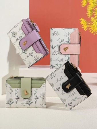 MADLEY Elegant Floral Print Metal Button Compact Wallet For Women Money Wallet Mini Wallet Purse Wallet Fall Small Wallet Cute Wallet