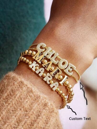 1pc Custom Nameplate Double Layer Sliding Letter Adjustable Bracelet, With Simulated Zirconia, Suitable For Women's Daily Wear, Gift For Valentine's Day, Mother's Day, Anniversary, Color Options: Gold, Fashion, Multicolor, Retro, Hip Hop, Simple, Y2K Ideal Gifts For Him, Ideal Gifts For Her, Her, Boyfriend, Girlfriend, Dad, Mom, Family, Friends, For Anniversaries, For Birthdays, For Graduation, For Prom, For Party,Delicate Romance