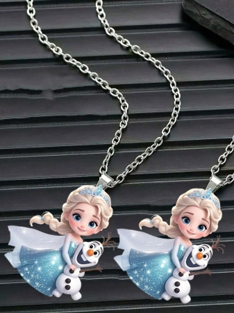 Disney 1pc 2D Flat Princess Elsa Acrylic Necklace, Fashionable Sweater Pendant, Perfect Birthday Party Gift, 2D Design, 2D Flat Girl Necklace For Kids & Friends (Chain Randomly Included) - Image 3