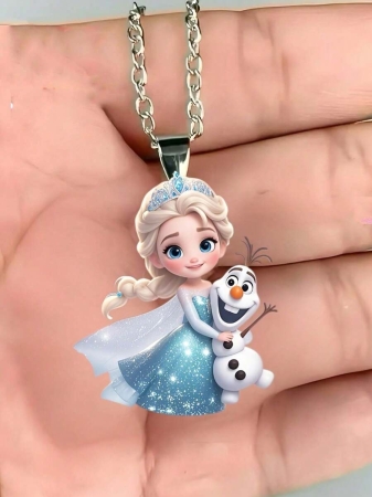 Disney 1pc 2D Flat Princess Elsa Acrylic Necklace, Fashionable Sweater Pendant, Perfect Birthday Party Gift, 2D Design, 2D Flat Girl Necklace For Kids & Friends (Chain Randomly Included) - Image 6