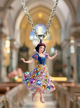 Disney 1pc 2D Flat Princess Elsa Acrylic Necklace, Fashionable Sweater Pendant, Perfect Birthday Party Gift, 2D Design, 2D Flat Girl Necklace For Kids & Friends (Chain Randomly Included) - Image 8