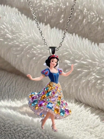 Disney 1pc 2D Flat Princess Elsa Acrylic Necklace, Fashionable Sweater Pendant, Perfect Birthday Party Gift, 2D Design, 2D Flat Girl Necklace For Kids & Friends (Chain Randomly Included) - Image 9