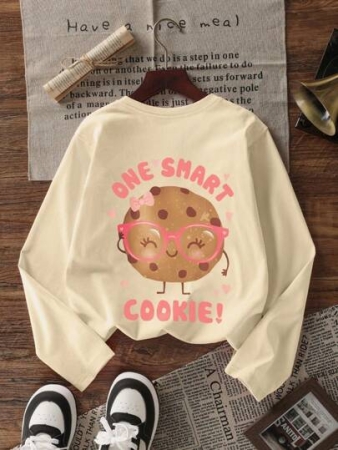 1pc Casual Printed Long Sleeve T-Shirt, Spring/Autumn/Winter, Young Student Clothing For Tween Girls, Fashionable, Warm And Comfortable Fit