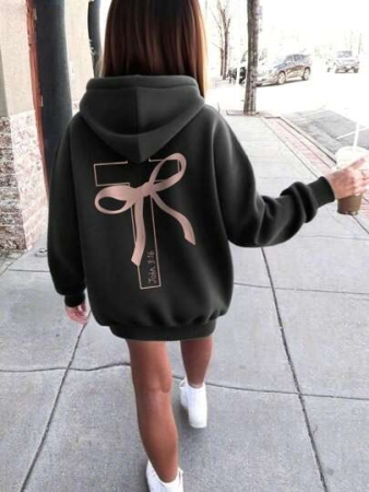 1pc Girls Casual Printed Pullover Hoodie Sweatshirt, Thermal Lined, Long Sleeve, Autumn/Winter Student Clothing