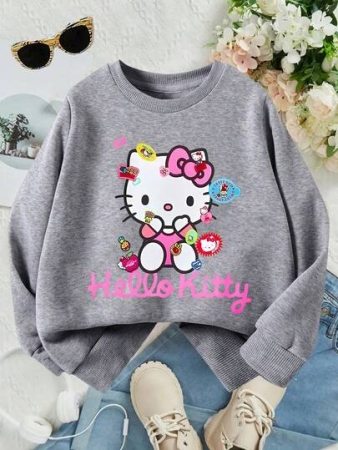 Sanrio Sanrio Authorized, Hello Kitty Cartoon Pattern Print, Best-Selling Children's Long-Sleeved Sportswear - Elastic Fabric, Machine Washable, Autumn And Winter Casual Wear, Warm And Not Stuffy, The Best Gift For Children - Multiple Colors To Choose From