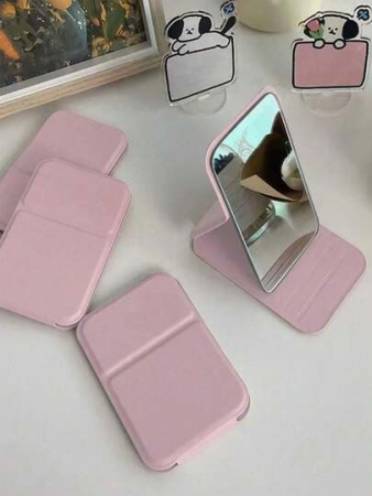 1PC Portable Makeup Mirror, Made Of Polyurethane Leather, Foldable Travel Mirror, Suitable As Gift, Travel Essential, Cosmetics, Easy To Store Birthday Gifts Graduation Home Decor Back To School Room Decor School Supplies | Mirror, Travel Essentials, Mini Mirror, Makeup Bag Essential, Compact Mirror, Small Mirror, Vanity With Mirro(Pink)