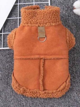 PETSIN Khaki Windproof Sherpa Fleece Padded Warm Pet Coat Jacket, Can Be Worn By Cats And Dogs In Autumn/Winter
