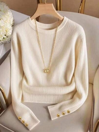 Airaco Elegant Round Neck Knit T-Shirt, Minimalist Fashion Knit Top, Autumn/Winter