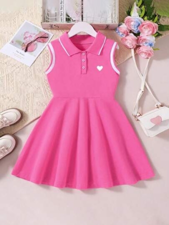 Young Girl Polo Collar Solid Color Casual Dress