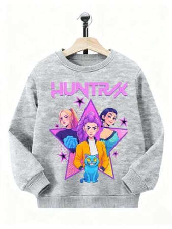 Girls' Favorite Cartoon Character Long Sleeve Crew Neck Sweatshirt With Bright Color And Soft Material, Suitable For Warm Fall/Winter Wear.