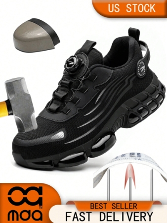 Light Steel Toe Safety Shoes Men's Work Sneaker Rotated Button Easy Wear Work Safety Boots Breathable Sport Work Shoes Men Boots