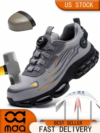 Light Steel Toe Safety Shoes Men's Work Sneaker Rotated Button Easy Wear Work Safety Boots Breathable Sport Work Shoes Men Boots - Image 8