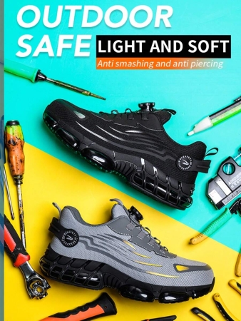 Light Steel Toe Safety Shoes Men's Work Sneaker Rotated Button Easy Wear Work Safety Boots Breathable Sport Work Shoes Men Boots - Image 9