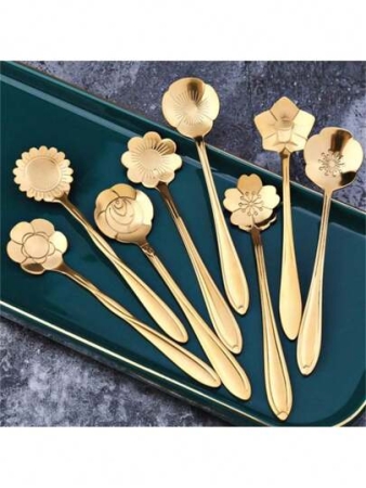 1/3/5/10/20pcs Stainless Steel Leaf Design Spoons, Creative Gold Coffee Stirring Spoons, Multi-Function Cake Dessert Daily Use Spoons,School Supplies