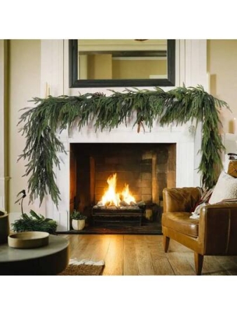 1pc Lifelike Norfolk Pine Christmas Wreath - Artificial Green Garland For Indoor/Outdoor Decor, Perfect For Front Door, Walls, Windows, And Porches, Festive Holiday Home Accent, Door Garland | Lush Pine Design | Realistic Texture, Wreaths For Front Door ﻿