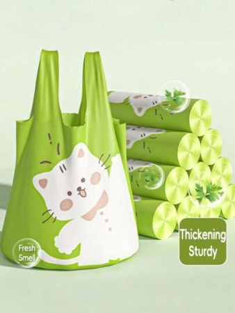50 Extra-Thick Garbage Bags Cute Green Cat-Shaped Garbage Bags Portable Household Garbage Bags With Mugwort Fragrance Large Kitchen Garbage Bags For Food Waste Economical And Practical Cleaning Bags