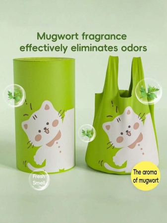 50 Extra-Thick Garbage Bags Cute Green Cat-Shaped Garbage Bags Portable Household Garbage Bags With Mugwort Fragrance Large Kitchen Garbage Bags For Food Waste Economical And Practical Cleaning Bags - Image 9