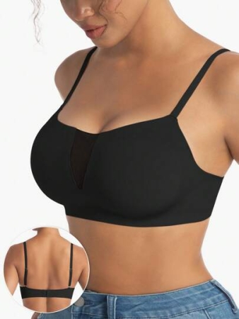 1pc Women's Sexy Backless Breathable Wireless Adjustable Strap Bra