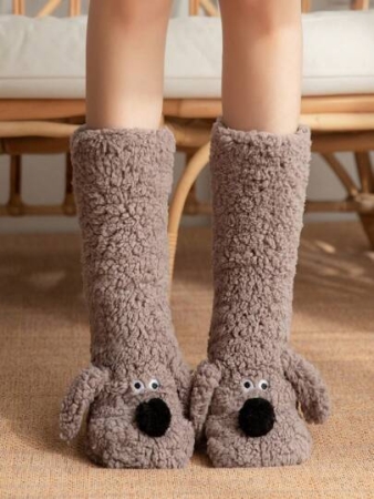 1 Pair Women's Warm Thermal Lined Anti-Slip Socks, Halloween Accessory, Christmas Gift, Fuzzy Slippers Socks For Winter