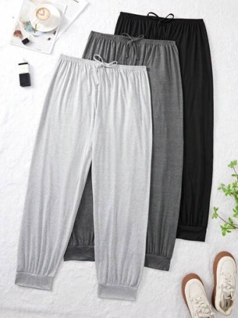 3pcs Plus Size Women Casual Loose Pajama Set, Includes Long Pants, Fall Clothes