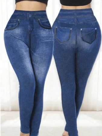Women Leggings Seamless High Elastic Pants Denim Effect Tight Gym Running Slim Pants High Waist Casual Trousers Streetwear Leggings,Classic Daily Wear