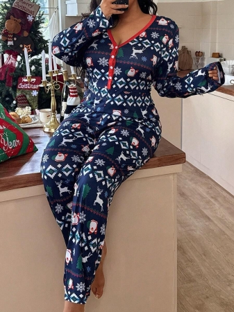 SweetSlumber Plus Size Striped Pattern Knitted Sleep Jumpsuit Pajamas, For Christmas, For Fall Pajamas Plus Size - Image 2
