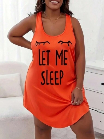 Plus Size Women Summer Casual Loungewear Sleepwear, Sleeveless Lash And Letter Print Dress, Moo Moo - Image 4