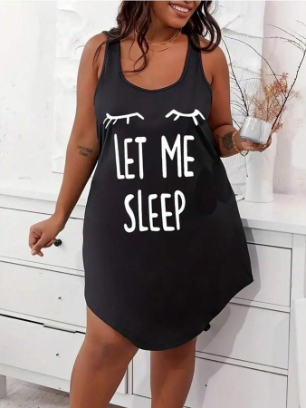 Plus Size Women Summer Casual Loungewear Sleepwear, Sleeveless Lash And Letter Print Dress, Moo Moo - Image 10