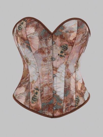 1pc Women Vintage Palace Style Stretchy Corset Top, Bee Jacquard Corset, New Boned Bandeau Crop Top For Special Occasions, Spring