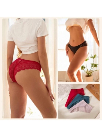 12 Or 6 Pack Women's Elastic Lace Briefs, Low-RiseElegant Contrast Lace Trim, Breathable And Comfortable.Colors Include Black, Pink, Red, Etc., Comfortable, FemininePanties, Silky Fabric, Soft To The Touch, Great Value Formoney. For Special Occasions Suitable For Office Workers.Gifts Suitable For Halloween And Christmas In Autumn And Winter. - Image 3